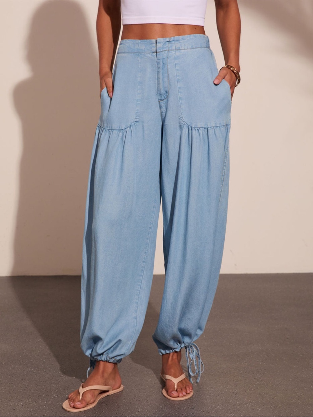 (NWOT) Vici Light Blue Drawstring Balloon Denim Pants (Size Medium)